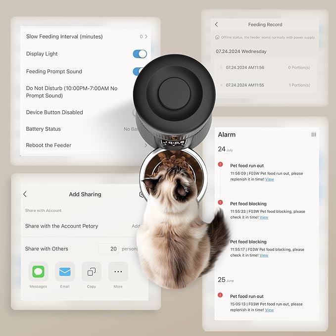 Petory Automatic Cat Feeder - 2.4G WiFi 10 Meals Automatic Cat Food Dispenser with Slow Feeding for Cats and Small Dogs, Dual Power Supply Including Desiccant Bag