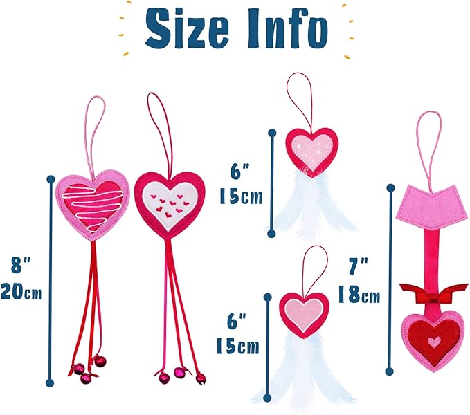 Valentine's Day Cat Toys, 5 Pack Catnip Toys with Feather and Bells, Hanging Cats Teaser Toys, Valentines Day Gifts for Indoor Cats & Kitten & Kitty