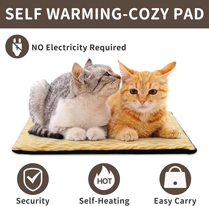 Self-Warming Cat Bed Indoor/Outdoor Super Soft Self Heating Pet Mat Washable Thermal Pad for Cat & Dog 21x15.7 inch