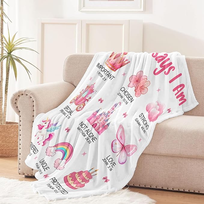 CIUGOIG Christian Gifts for Girl, God Says I Am Princess Blanket 50"x60", Inspirational Religious Birthday Gifts for Princess Lover Bible Verse Blanket, Princess Gifts, Christian Princess Gifts