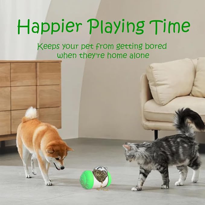 Treat Dispenser Dog Cat Toy Enhanced Slow Dispenser Food Puzzles Ball Interactive Chase Training Toys for Small Puppy Cat Bunny Hamster Pet Pig(Green)