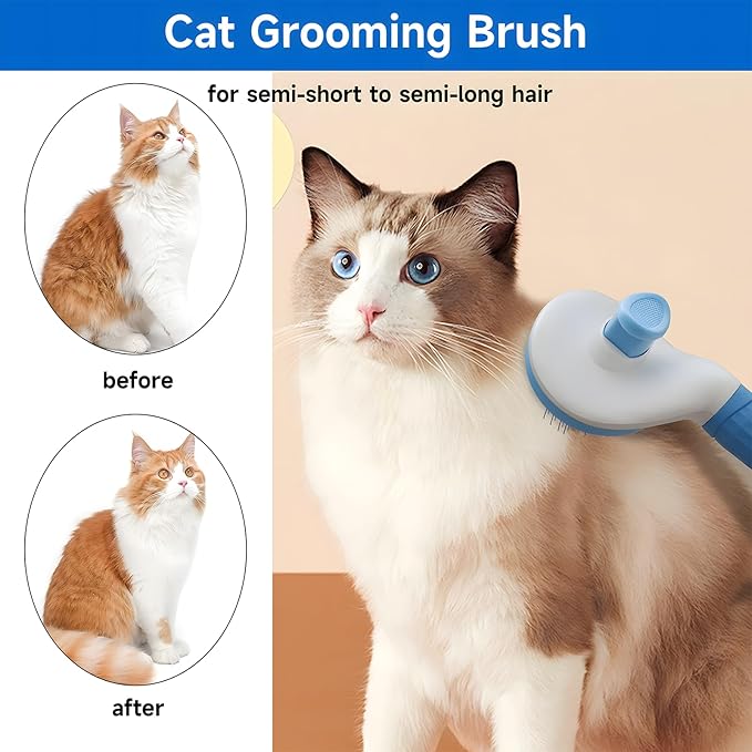 cat brush with release button, indoor cat hair brush that falls off, suitable for long or short haired cats, cat beauty brush for kittens, cat comb, rabbit massage to remove loose fur