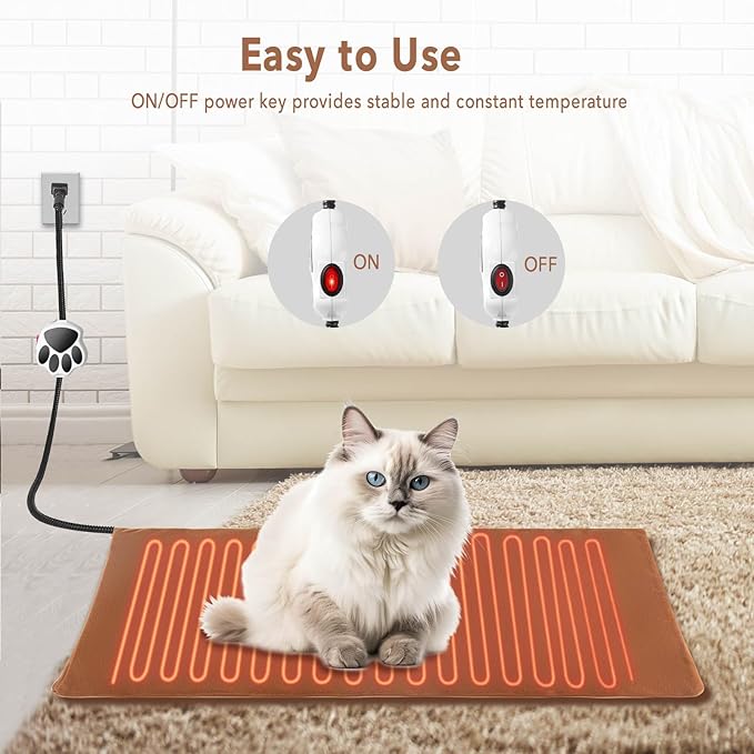 On/Off Switch Electric Pet Heating Pad with Chew Resistant Cord and 2PCS Machine Washable Cover,Indoor Heated Pet Bed Warmer,for Cat Beds and Dog Beds,17.5"x15.75" Small Size