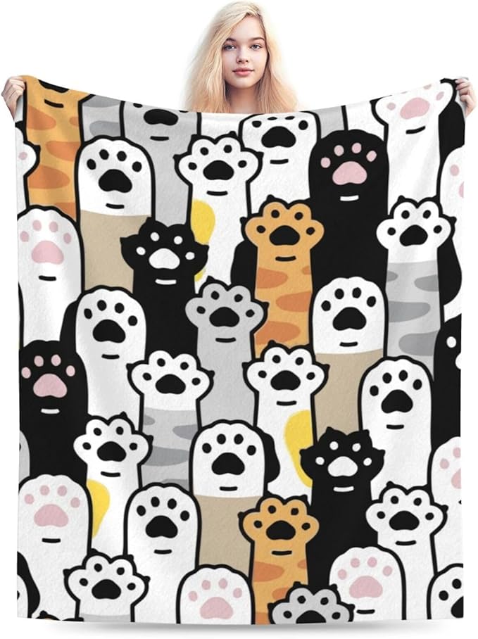 Cute Cat Foot Paw Blanket, Soft Blankets Flannel Bed Throw Cozy Lightweight Plush Gifts for Kids Boys Girls Women Men Sofa Couch Bedroom Living Rooms Warm All Season, Home Decor, 60"x50"