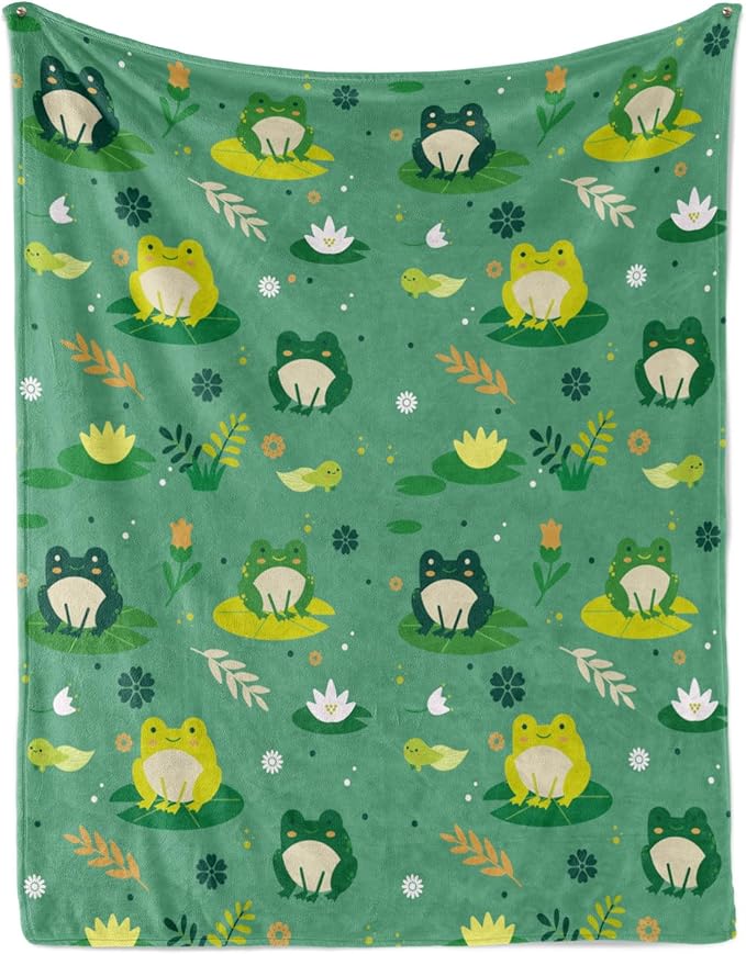 Cute Frogs Soft Flannel Lightweight Throw Blanket for Kids - All Season Cartoon Animal Blanket for Sofa, Couch, Bed - Decorative - 50x60 Inch