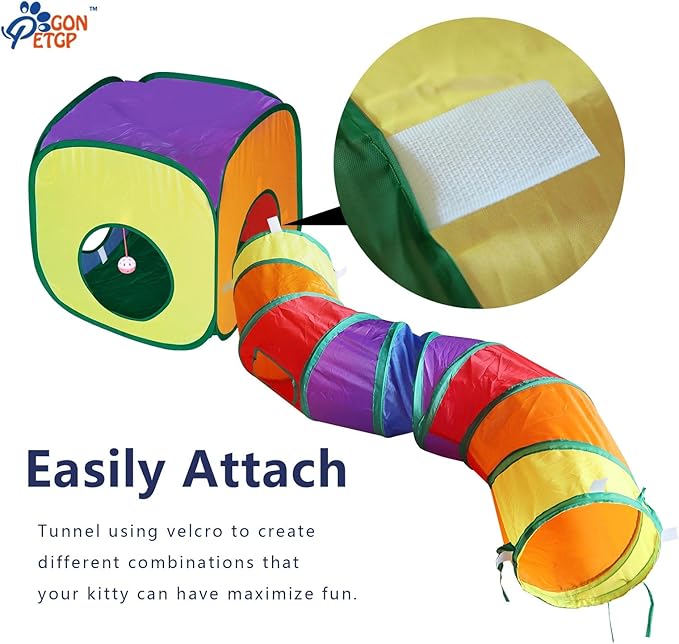 Cat Tunnel Toy and Cubes Combo, Cat Tunnels for Indoor Cats with Play Ball, Interactive Crinkle Collapsible Tent and Cubes, Cat Tube for Puppy Pet Rabbit - All in One Set of 3