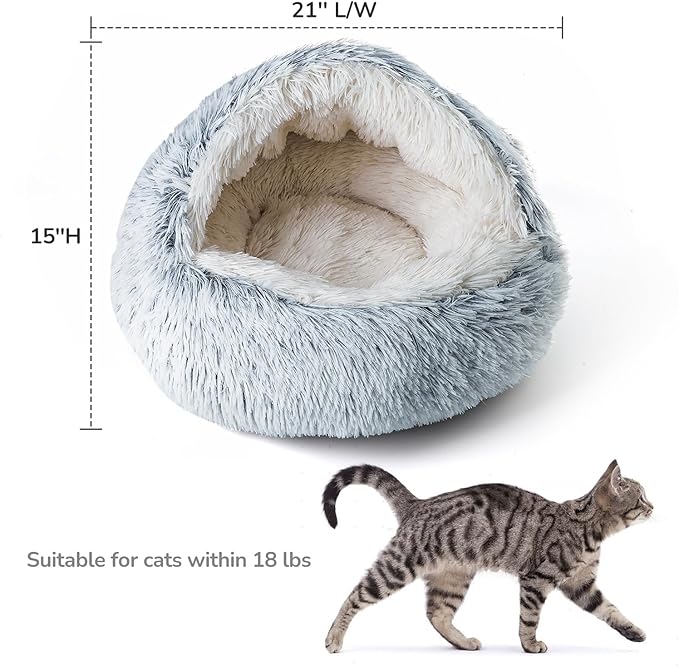 CATISM Cat Bed, Plush Hooded Cat Beds for Indoor Cats, Calming Cat Nest, Self Warming Cat Bed Cave, Cozy Cat Pod for Indoor Cat or Small Dog, Removable Washable Cat Cove with Non-Slip Bottom