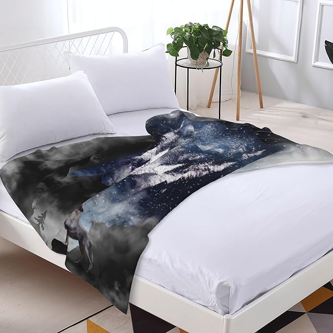 Wolf Soft Throw Blanket Flannel Fleece Blankets Warm Cozy Lightweight Fuzzy Blanket for Bed Sofa Couch Home Decor 60"X50"