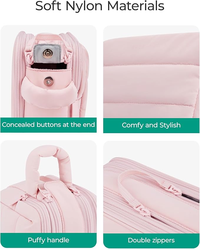 BAGSMART Travel Toiletry Bag for Women, Puffy Cosmetic Makeup Bag Organizer, Large Wide-open Travel Organizer for Toiletries, Dopp Kit Water-resistant Makeup Case for Accessories-Pink