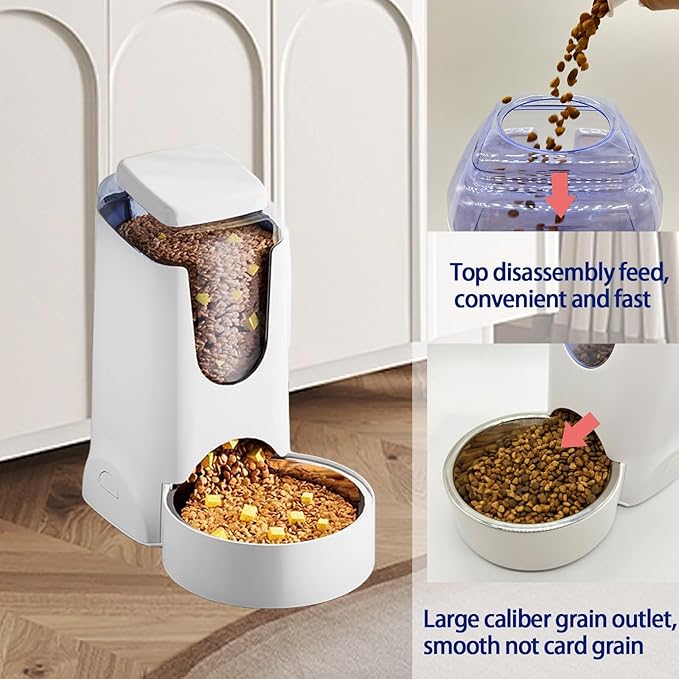 Hamiledyi Pets Automatic Gravity Feeder Dogs 2.8L Food & 4L Water Dispenser Set with Stainless Steel Bowl for Medium Big Dog Cat (White)