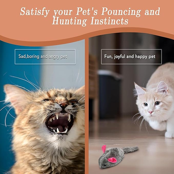 SunGrow Squeaky Plush Mice for Cats, 3 Tug Squeaker Chews for Kittens' Interactive Fun, Hide and Seek Activity, Soft Stuffed Fetch for Ferrets