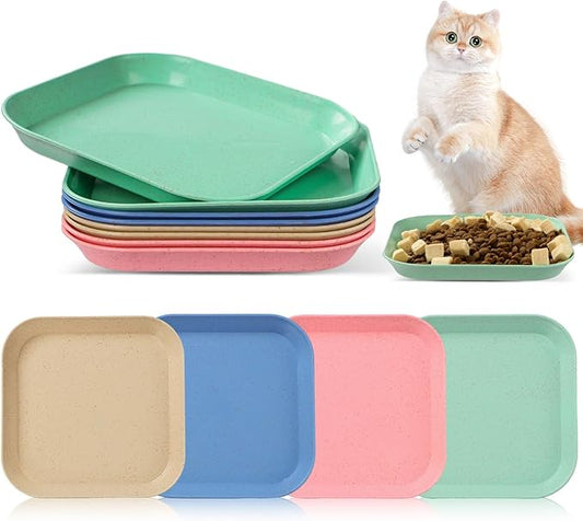 8 Pieces Whisker Fatigue Cat Bowls, 6 Inch Shallow Cat Food Dish Wide Cat Wet Feeding Bowls, Wheat Straw Pet Plate for Kittens and Short Legged Cat