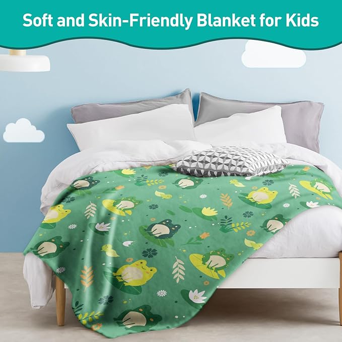 Cute Frogs Soft Flannel Lightweight Throw Blanket for Kids - All Season Cartoon Animal Blanket for Sofa, Couch, Bed - Decorative - 50x60 Inch