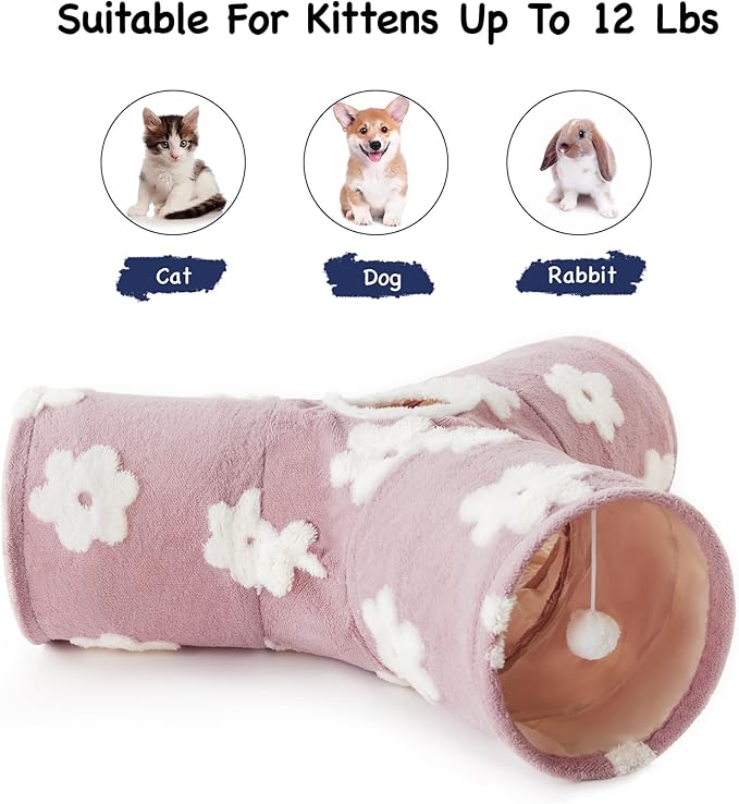 Tempcore Flannel Pet Cat Tunnel Tube Cat Toys 3 Way Collapsible, Cat Tunnels for Indoor Cats，Kitty Tunnel Bored Cat Pet Toys Peek Hole Toy Ball Cat, Puppy, Kitty, Kitten, Rabbit Daisy Burlwood