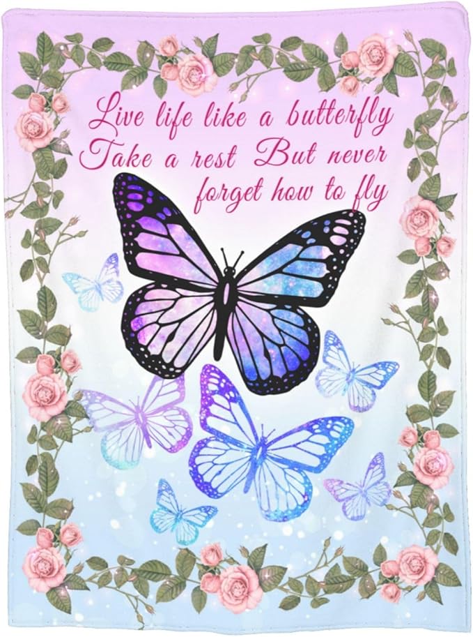 Ultra-Soft Microfiber Throw Blanket 330 GSM Fuzzy Fleece Blanket for Adults Kids Gift Couch, Sofa, Bed Butterfly Floral 60"x50"