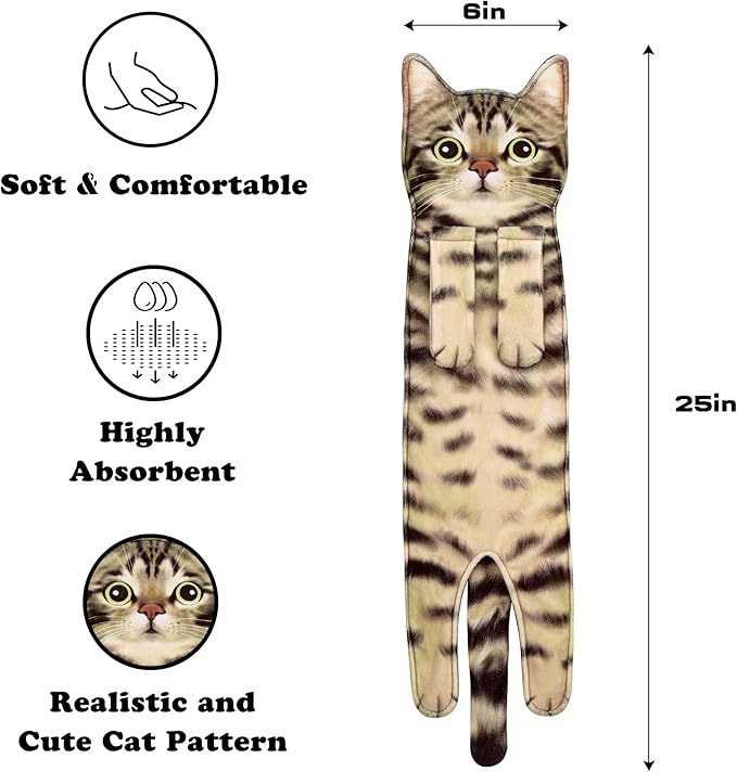 Cat Funny Hand Towels for Bathroom Kitchen- Cute Decorative Kitten Decor Hanging Face Towels- Unique Housewarming Valentines Mothers Birthday Gifts for Women Mom Cat Lovers