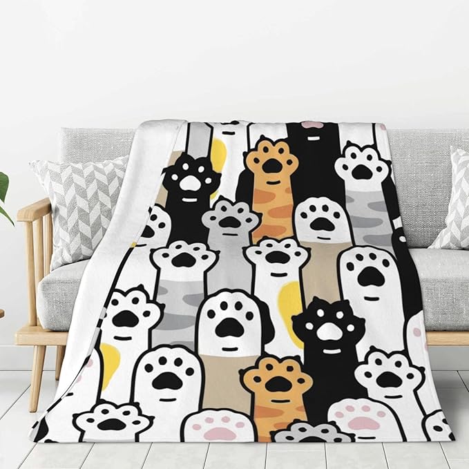 Cute Cat Foot Paw Blanket, Soft Blankets Flannel Bed Throw Cozy Lightweight Plush Gifts for Kids Boys Girls Women Men Sofa Couch Bedroom Living Rooms Warm All Season, Home Decor, 60"x50"