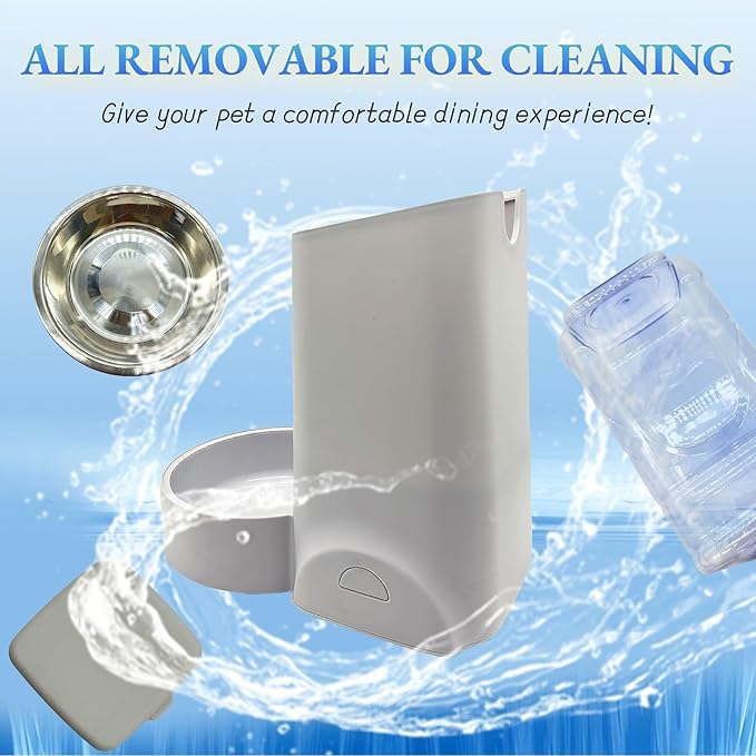 Hamiledyi Gravity Dog Feeder 2.8L Pets Automatic Food Dispenser with Stainless Steel Bowl for Puppy Cat Rabbit Large Capacity (Light Grey)