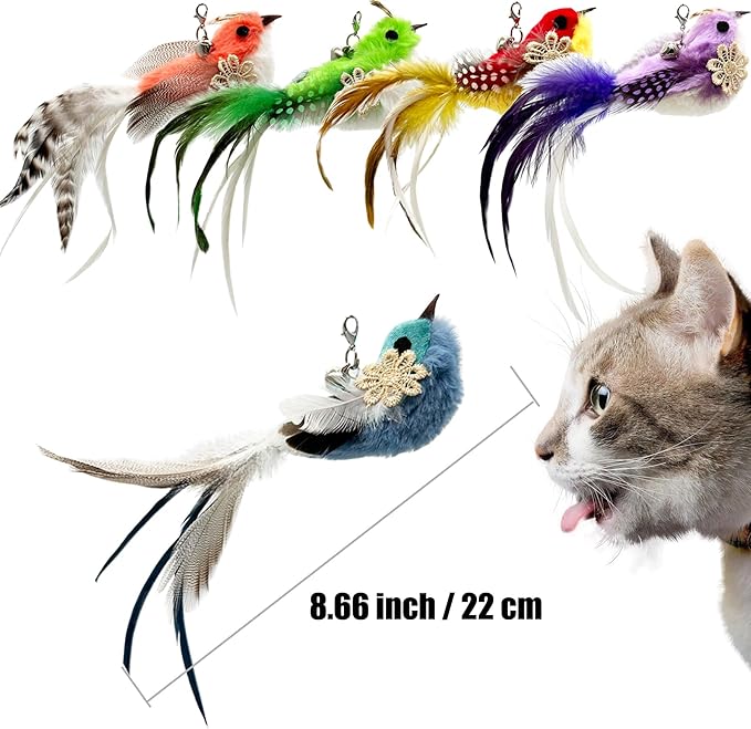 Cat Feather Toys Refill Cat Wand Attachments, 5 PCS Feathers Cat Toy Refills, Cat Wand Replacement Feather Bird for Cat Toys