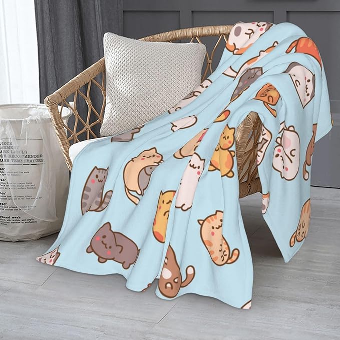 Kids Cute Cats Print Blanket Throw 50"x40", Plush Flannel Blankets with Cats On It, Soft Warm Decorative for Kids Women Cat Lovers