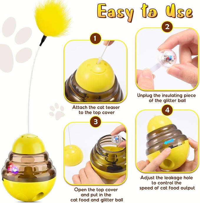 Interactive Cat Toys for Indoor Cats,Tumbler Toy for Kitten Tracking Balls Treat Dispenser for Bored Cat and Small Dogs to Chase and Exercise（Yellow