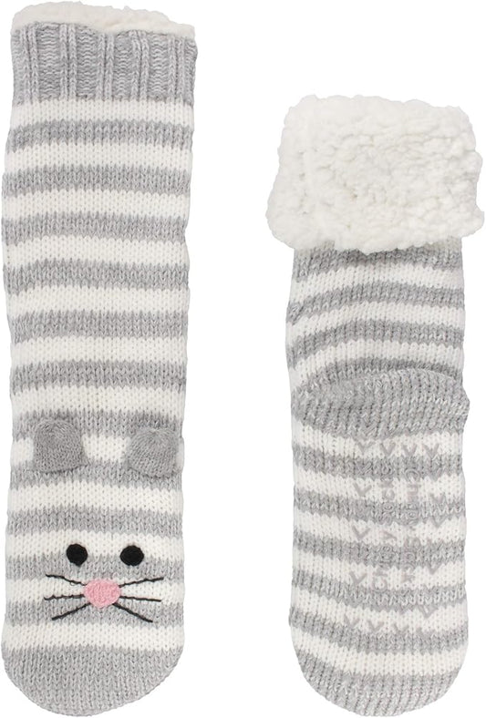 BambooMN Extra Thick Cozy Fuzzy Animal Thermal Cabin Plush Fleece-lined Knitted Crew Socks