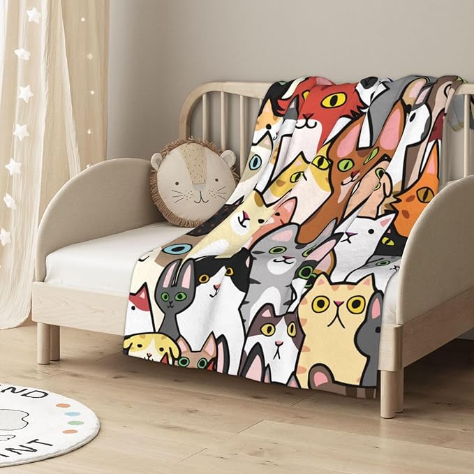 Cat Face Cute Animal Cartoon Blanket, Soft Blankets Flannel Bed Throw Cozy Lightweight Plush Gifts for Kids Boys Girls Women Men Sofa Couch Bedroom Warm All Season, Home Decor, Small 50"x40"