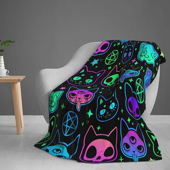 Cat Witchcraft Cartoon Blanket, Soft Blankets Flannel Bed Throw Cozy Lightweight Plush Gifts for Boys Girls Women Men Sofa Couch Bedroom Living Rooms Warm All Season, Home Decor, 60"x50"