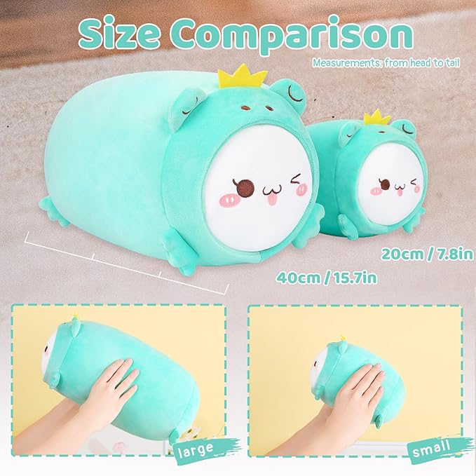 AIXINI Cute Cat Frog Plush Pillow 15.7” Kitten Froggy Stuffed Animal, Soft Kawaii Cat Plushie with Frog Outfit Costume, Hugging Plush Squishy Pillow Toy Gifts for Kids