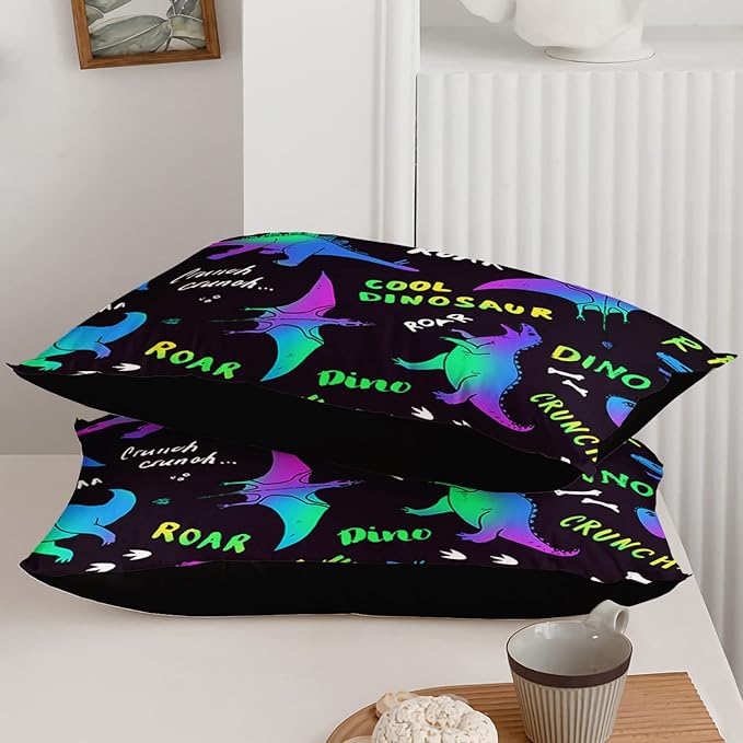 Axolotl Cartoon Dinosaur Bedding Set,Twin Size Kids Bed Set,Gradient Dinosaur Comforter Set,1 Quilt with 2 Pillowcases for Boys Girls Kids Teens Children Adults Room Decor All Season,Black