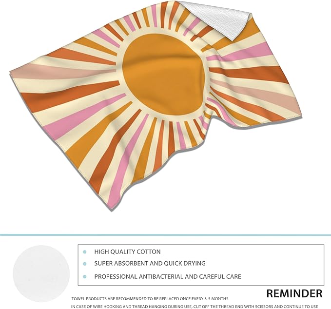 2 Pack Hand Towels for Bath,Retro Boho Sun Burst Decorative Towels Highly Absorbent Soft Towels for Bathroom Beach Kitchen Spa Gym Face Towel 14x28 Inch