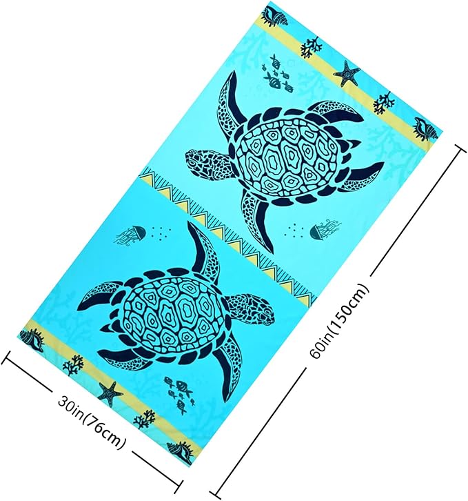 LIVILAN Turtle Beach Towel - Soft & Absorbent: 30" x 60", Lightweight at 9 Ounces, Made of 100% Microfiber, Quick-Drying, Ideal for Beach, Travel, and Various Fun Activities.