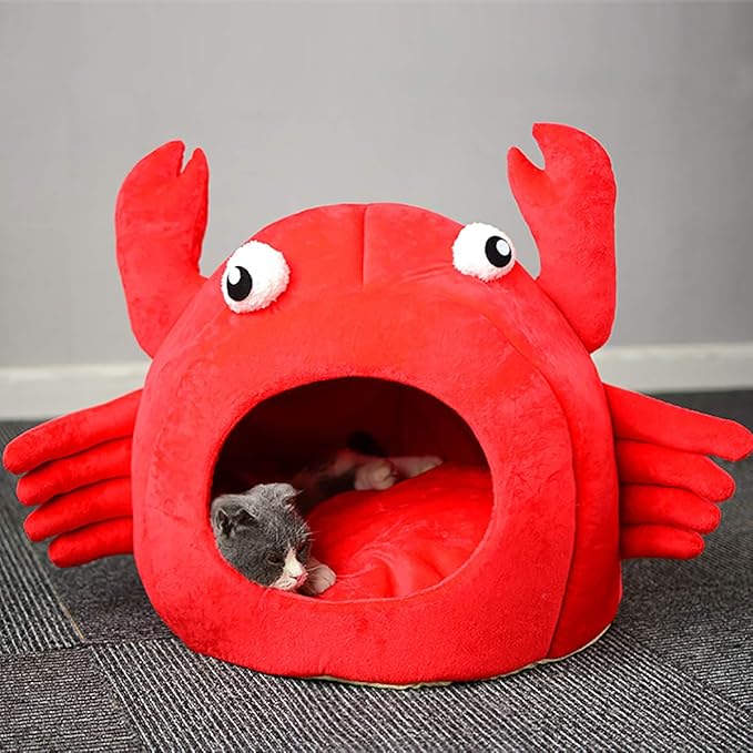 Hollypet Cat Bed for Indoor Cats - Cat Cave Bed Cat House Cat Tent with Removable Washable Cushioned Pillow, Soft and Self Warming Kitten beds, Cat Beds & Furniture, 2-in-1 Crab Pet Bed, 15 x 15 inch