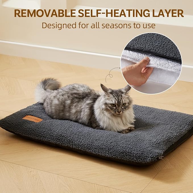 Self Warming Cat Bed Self Heating Cat Pad 24 x 18 inch Thermal Pet mat for Indoor Outdoor Pets Double Filled Cat Mat with Washable Removable Cover Non-Slip Bottom (Dark Gray)