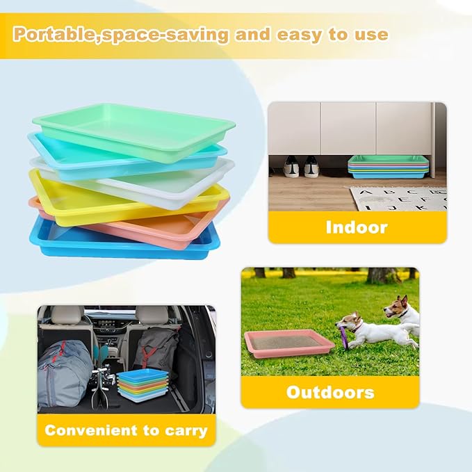6 Pcs Kitten Litter Box, Low Entry Litter Box with Scooper, Portable Litter Box Shallow Litter Pan Open Travel Kitten Boxes for Small Cat, Hamster, Rabbit, 6 Colors