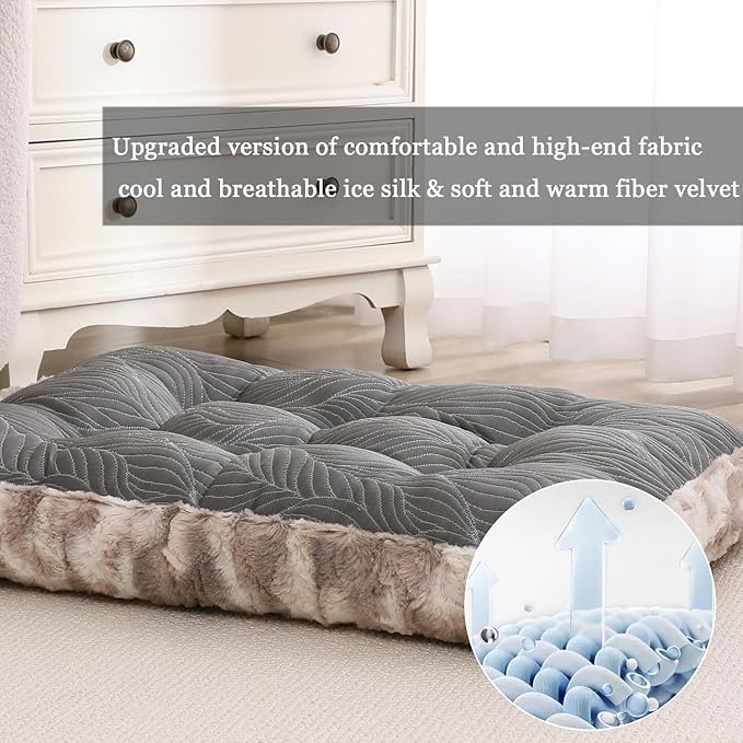 2 in 1 Dog Bed Crate Pad Mat Washable Reversible (Cool & Warm) Soft Fluffy Pet Kennel Beds for Large Medium Small Puppy Cat Sleeping Mattress Machine Wash Dog Cooling Mats (Dot Brown, 41"*27")