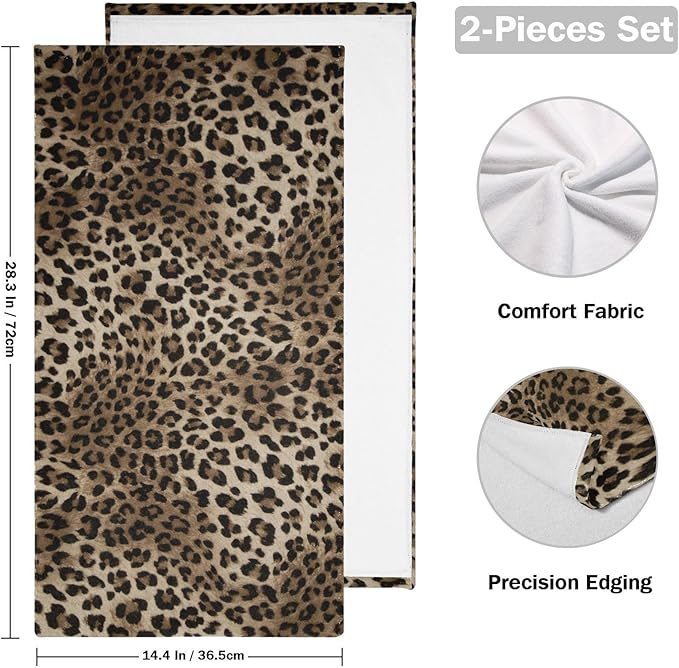 Brown Leopard Hand Towels for Bathroom,2 Pack Black Cheetah Kitchen Towels 14"x28" Soft Absorbent Wild Savannah Animal Print Bath Towels Decorative Bathroom Towels for Guest,Face,Shower,Gym