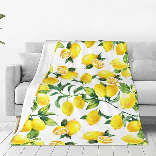 Fuzzy Throw Blanket 350 GSM Fleece Ultra-Soft Microfiber Blanket for Adults Kids Gift Couch, Sofa, Bed Lemon 80"x60"
