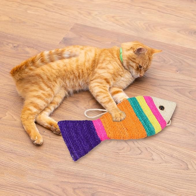 Cat Scratching Board Creative Fish Shaped Cat Claw Toy Colorful Sisal Pad Scratch Lounge Durable Scratching Pad Interaction Toy (L)