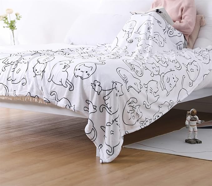 Sviuse Cat Blanket Twin Size Black and White Cats Pattern Throw for Women Girls Kitty Lovers Cat Mom (60" X 80", Cat 2)