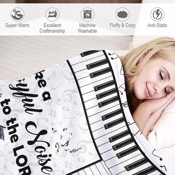 Piano Print Blanket Piano Keys Music Notes Musical Throw Blankets for Couch Sofa Bed Stuff Decor Lightweight Soft Cozy Fleece Plush Warm Flannel Blanket Gifts for Girls Boys Kids Adults 60"x80"