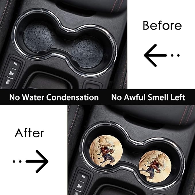 Car Coasters for Cup Holders,2 Pack Horse Car Coasters,2.75" Universal Size Anti Slip Rubber Mat,Automotive Cup Holder Decal Decor Accessories,Gifts for Horse Lovers for Women,Men,Mom