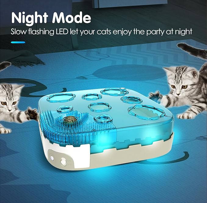 Migipaws Cat Toy,7-in-1 Automatic Interactive Kitten Toys Pack,Rolling Ball,Cat Feather Wand,Catnip Ball,Cat Self Grommer,Cardboard Cat House,Rechargeable,Paw Palace for Indoor Cats