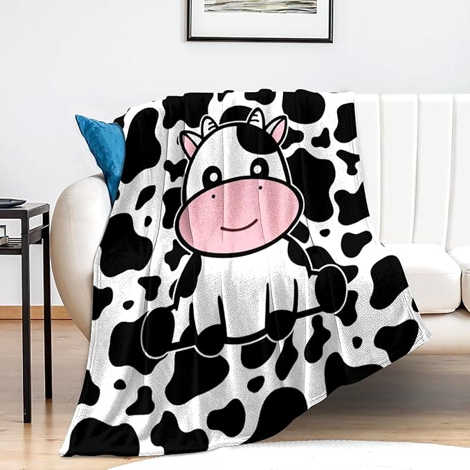 Cute Cow Blanket Soft Cozy Flannel Cow Throw Blankets Kids Adults for Bedding Bedroom Living Rooms Sofa Full Season Gifts 60"x50"
