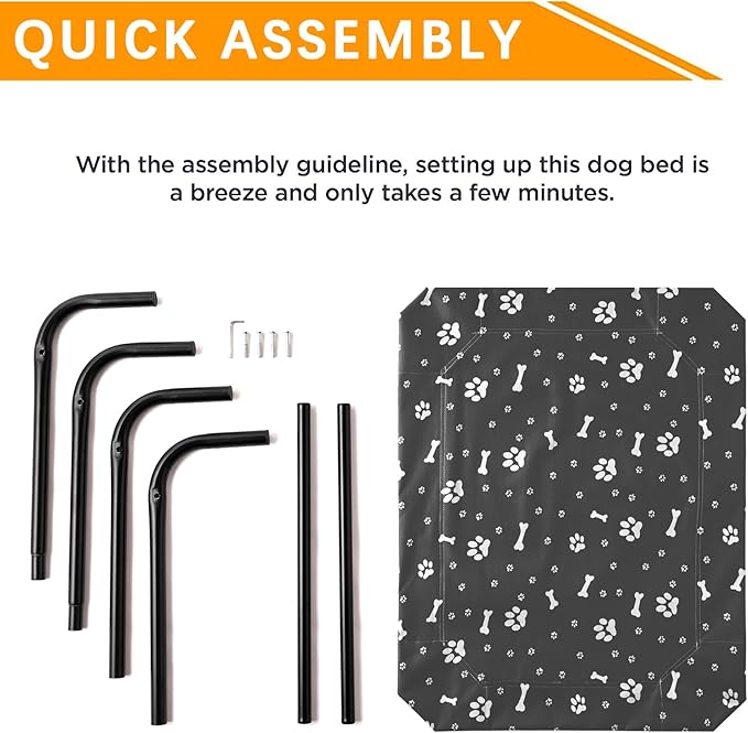 Elevated Dog Bed with Metal Frame, Raised Dog Bed with Waterproof Mesh, Dog Cot with No-Slip Rubber Feet, Portable Pet Bed. S(35.4" L x 22" W x 8" Th) Black