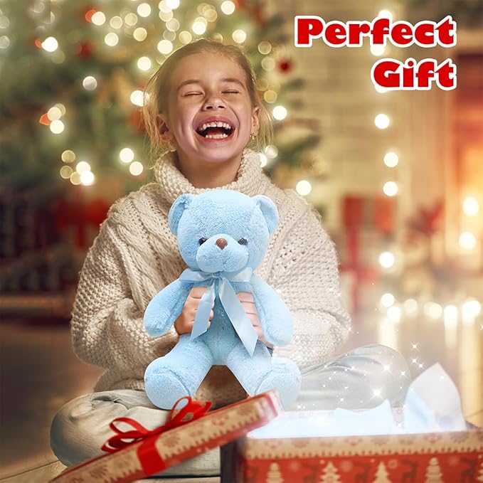 Blue Teddy Bear Stuffed Animals 13.4 inch Soft Small Teddy Bear Cute Cuddly Stuffed Plush Toys for Birthday Valentine’s Day Wedding Graduation Party