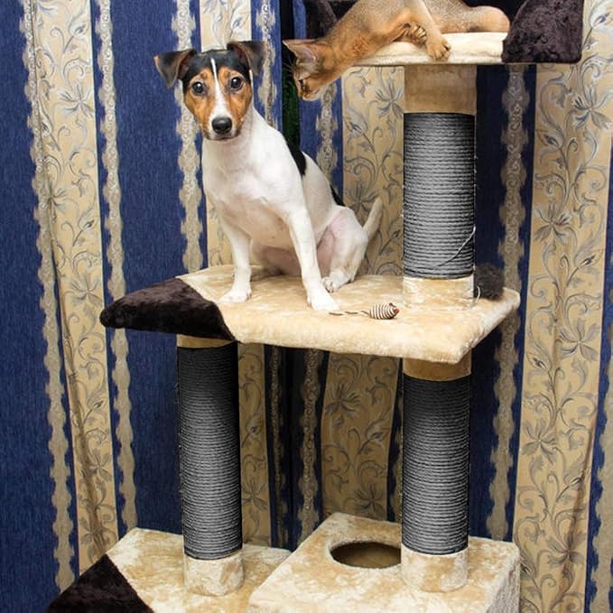 Sisal Rope 6mm for Cat Scratcher Repair and Replace Cat Scratching Post, DIY Scratching Furniture - Cat Tree, Scratch Carpet & Mat, Cat Kicker Toys, Gray 66ft/20m