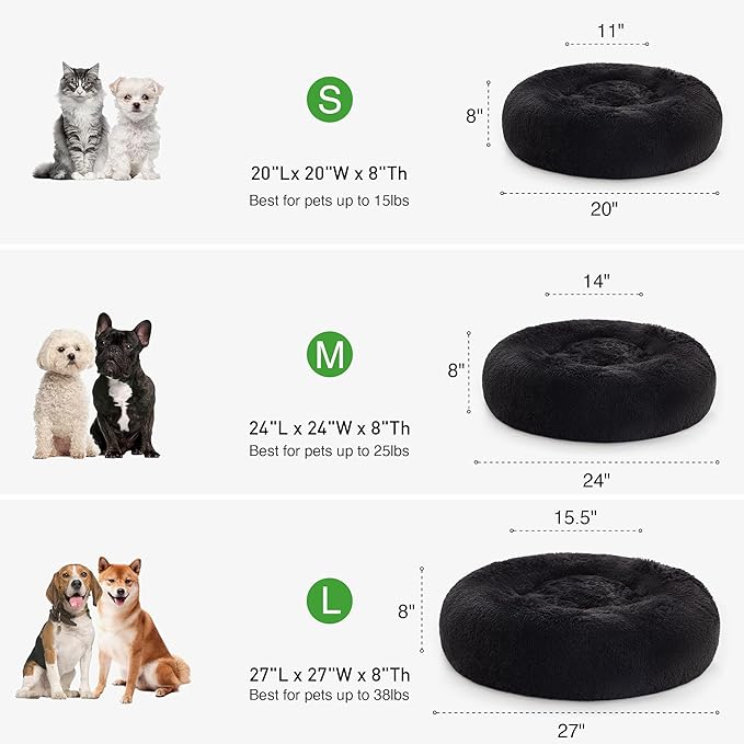 Love's cabin 24in Cat Beds for Indoor Cats - Cat Bed with Machine Washable, Waterproof Bottom - Black Fluffy Dog and Cat Calming Cushion Bed for Joint-Relief and Sleep Improvement