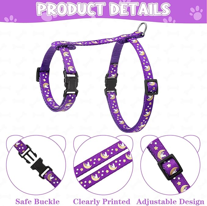2 Pack Cat Harness and Leash with Collar Set, Escape Proof Cat Harness Adjustable Kitten Harness Glow in The Dark for Small Medium Cats