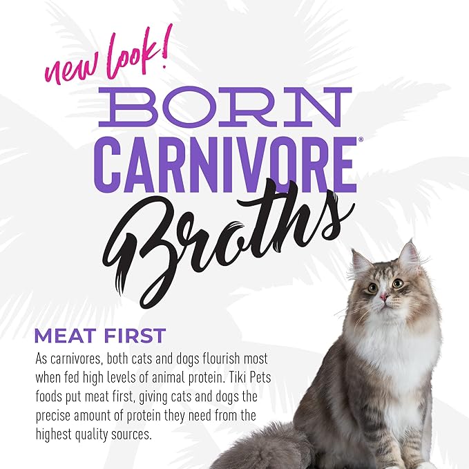 Tiki Cat Born Carnivore Broths, Duck & Chicken Recipe, Hydration and Flavor Supplement Cat Food Topper, 1.3 oz. Pouch (Pack of 12)